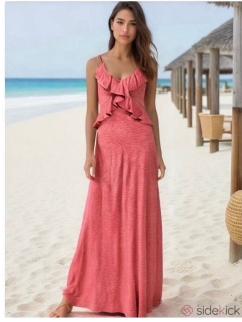 Max Studio Maxi Sleeveless Dress Red Marble Ruffle Bodice Women’s Size Small